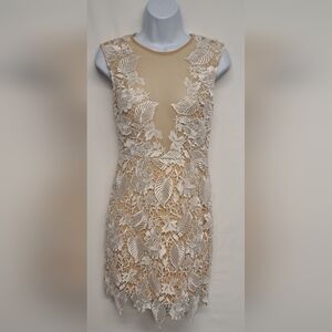 Forever 21 S Lace Dress White Beige Lined Scalloped Sleeveless
